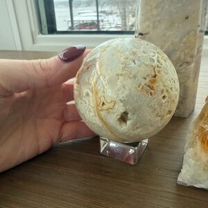 Chalcedony Sphere with Glass Stand